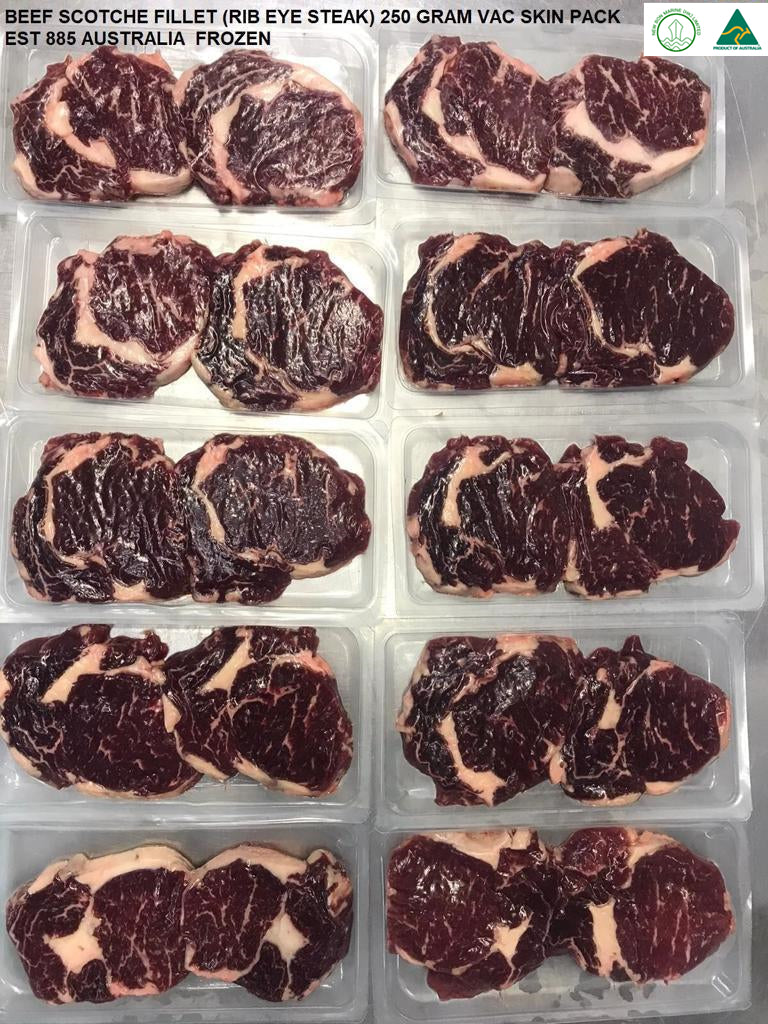 Beef 250 g Australian frozen yearling grass fed rib eye